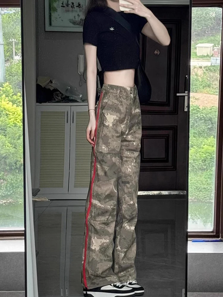 

Retro American Camouflage Pants Men's Summer Thin Side Zipper Design Straight Leg Workwear Hiking Pants Cleanfit Sle