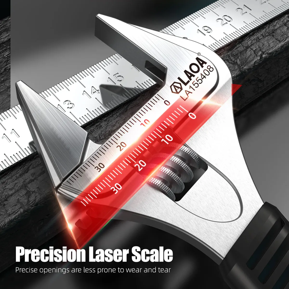 LAOA 6/7/8 Inch Wide-Angle Large Opening Adjustable Wrench Thin Pointed Tip CR-V Steel Non-Slip Grip for Plumbing Repair