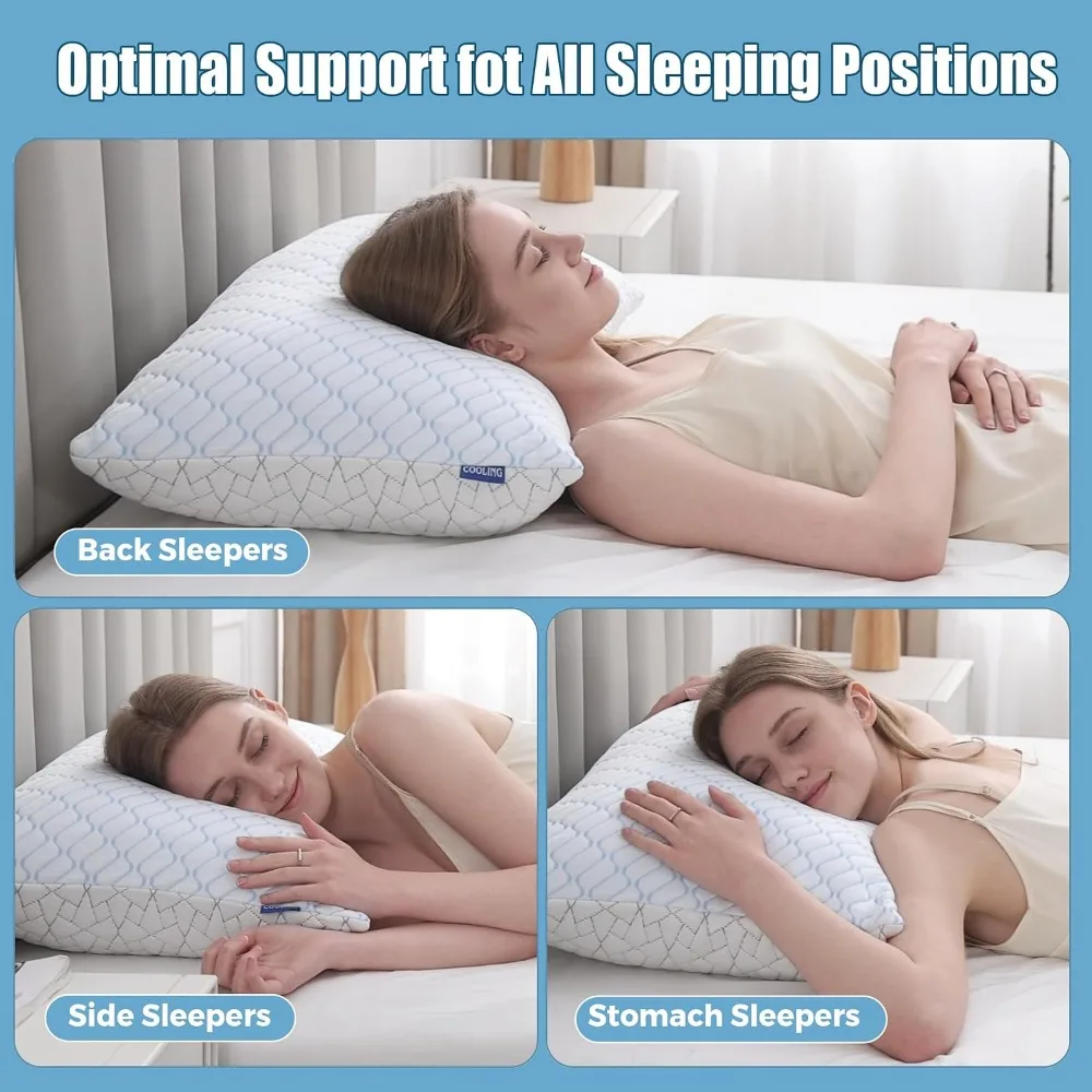 Adjustable King Size Cooling Pillows 2 Pack - Memory Foam for Side, Back & Stomach Sleepers, 20x36 - view 5
