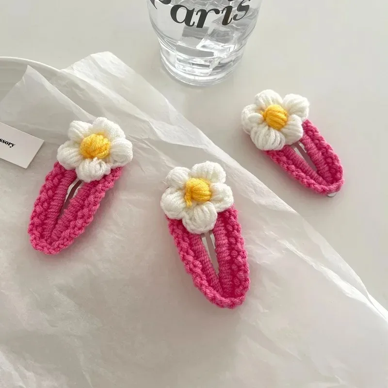 Japanese and Korean Cute Pink Woolen Flower Hairpin Winter Sweet Trendy Snap Clips Children Headdress Hair Accessories for Women