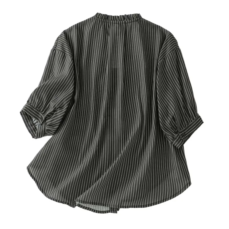 بلوزة نسائية جديدة من القطن والكتان قمصان 2025 قميص فضفاض مخطط صيفي للسيدات بلوزات نسائية قميص Y Blusas