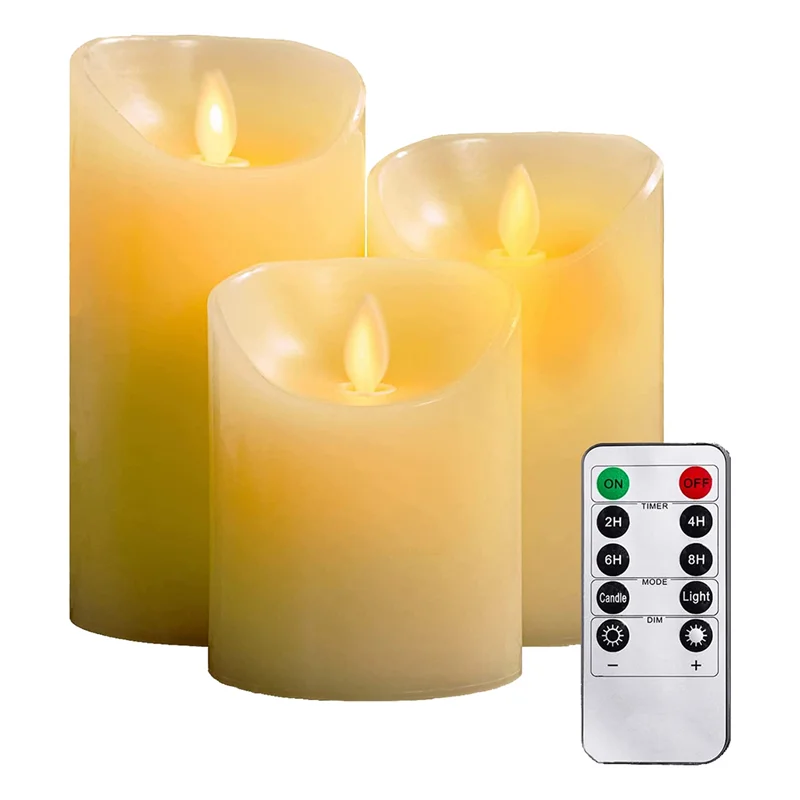 

Flameless Candles,4In 5In 6In Set Of 3 Real Wax Not Plastic Pillars, Include Realistic Dancing LED Flames Remote Control