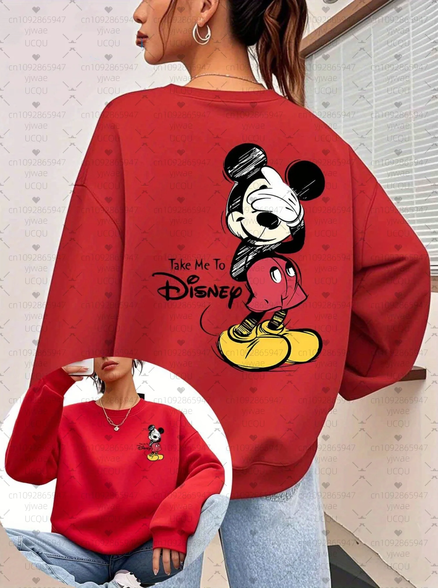 2025 otoño mujer estampado de Mickey Mouse moda mujer cuello redondo Sudadera con capucha mujeres chica Tops ropa de mujer