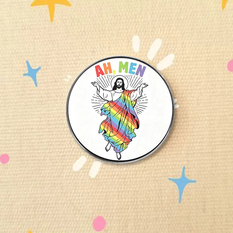 Ah, Men Enamel Badge Rainbow Jesus Pin Creative Quote Brooch For Bag Lapel Jacket Fashion Accessory Special Gift For Believer
