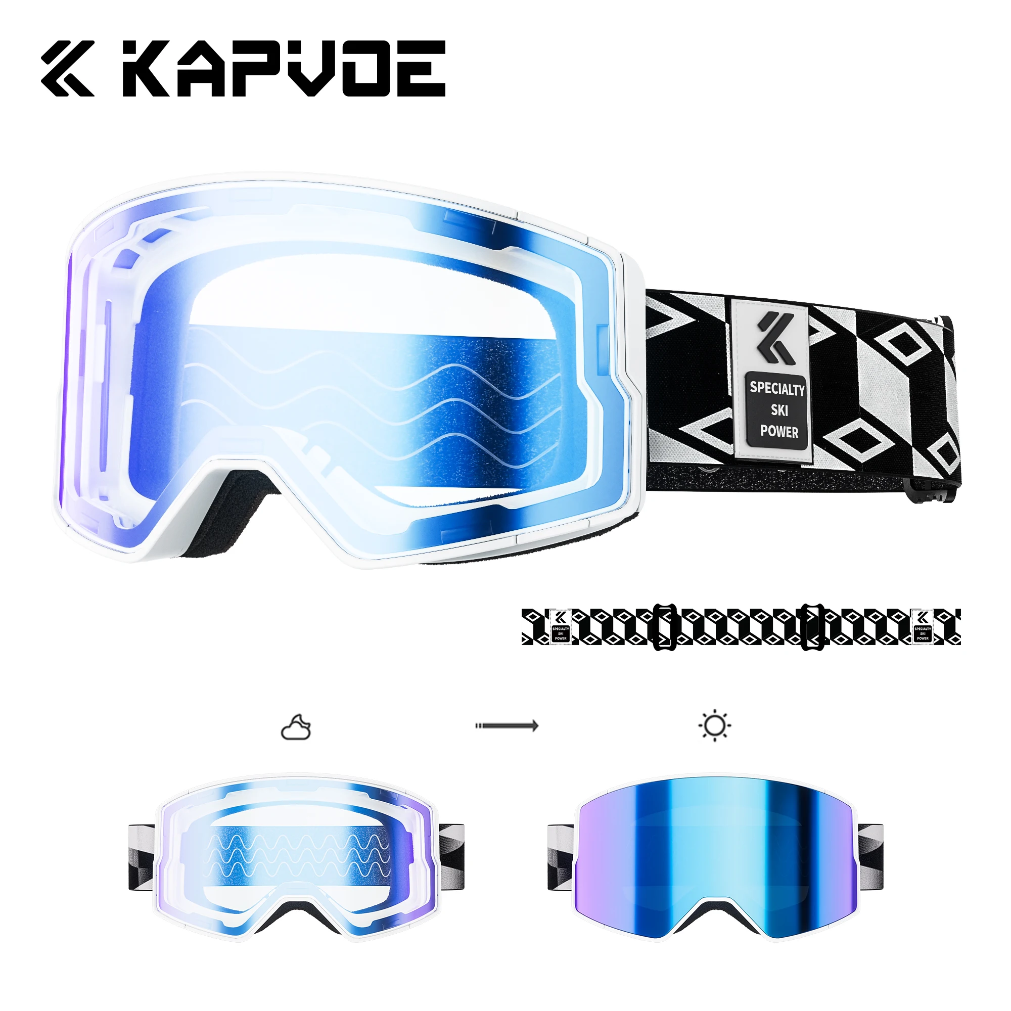 

KAPVOE Hot Outdoor Photochromic Ski Goggles Winter Snow Sports for Unisex Snow Glasses Anti-fog Magnetic UV400 Lenses Snowboard