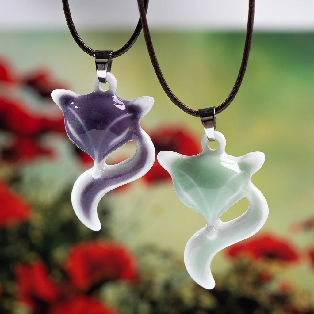 Ceramic Fox Pendant Cute Cartoon Animals Necklace Jewellery Porcelain Jewelry Pendant Handmade For Women Girl Gift XN711