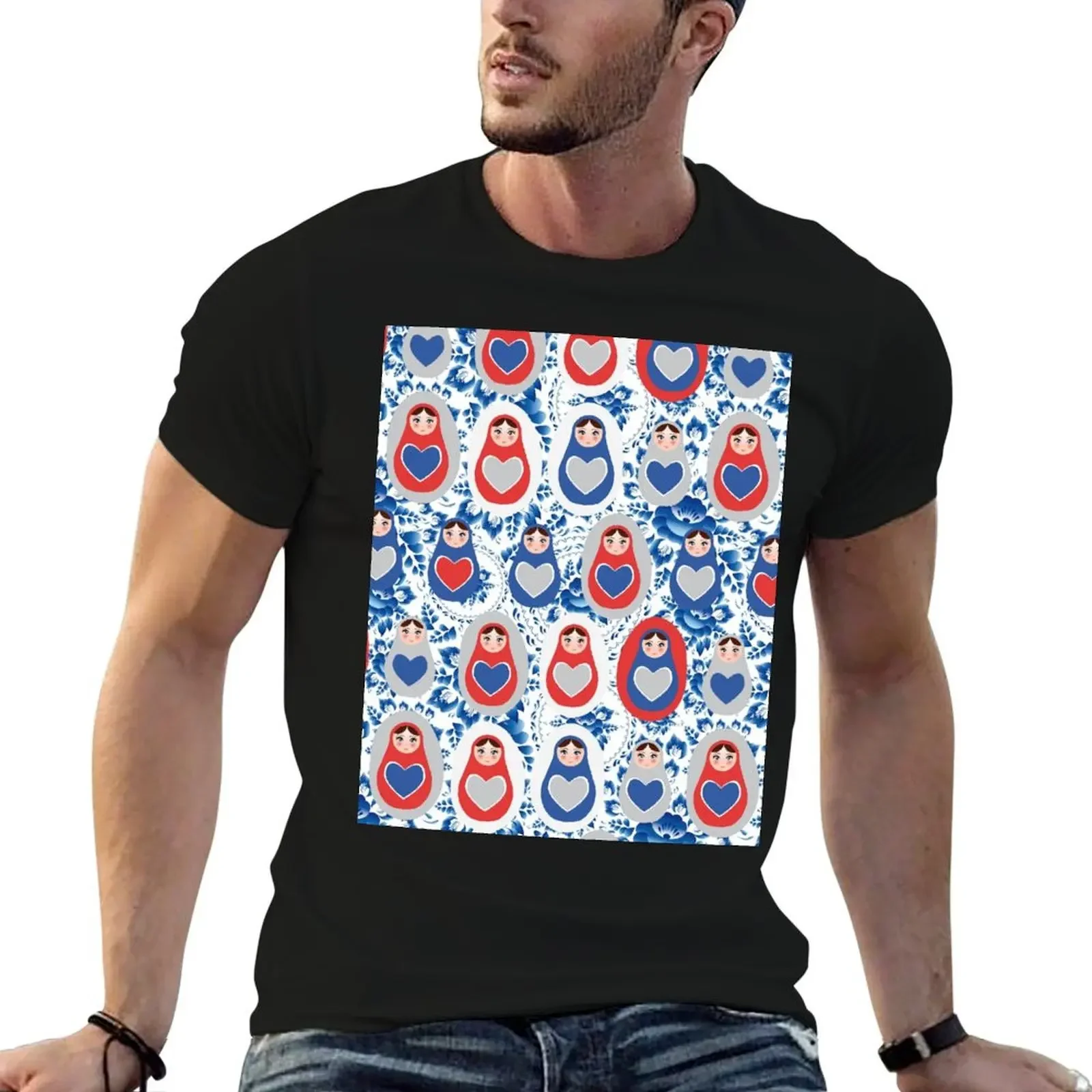 Russian Matryoshka with hearts T-Shirt boys animal print shirts graphic tees essential t shirt mens plain t shirts