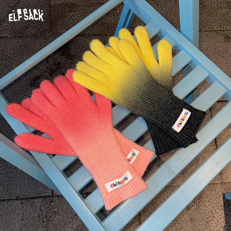 ELFSACK 2025 Winter New Arrivals Gradient-colored Rubber-coated Casual Gloves For Woman