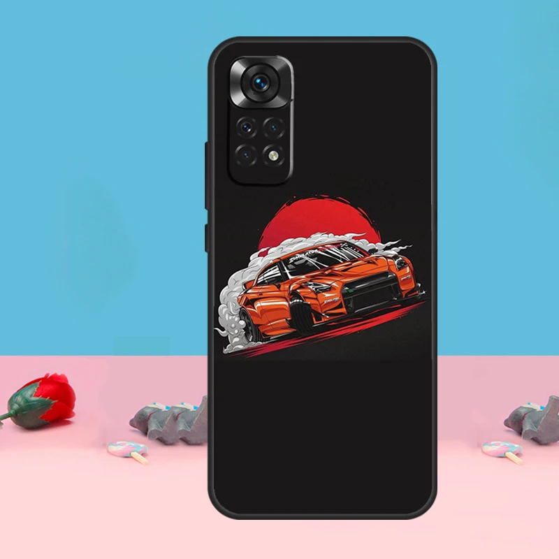 Etui na telefon Xiaomi Redmi Note 14 13 12 10 11 Pro 11S 12S z motywem sportowego samochodu JDM Drift, etui na Redmi 15 15C 10C 12C 13C 14C
