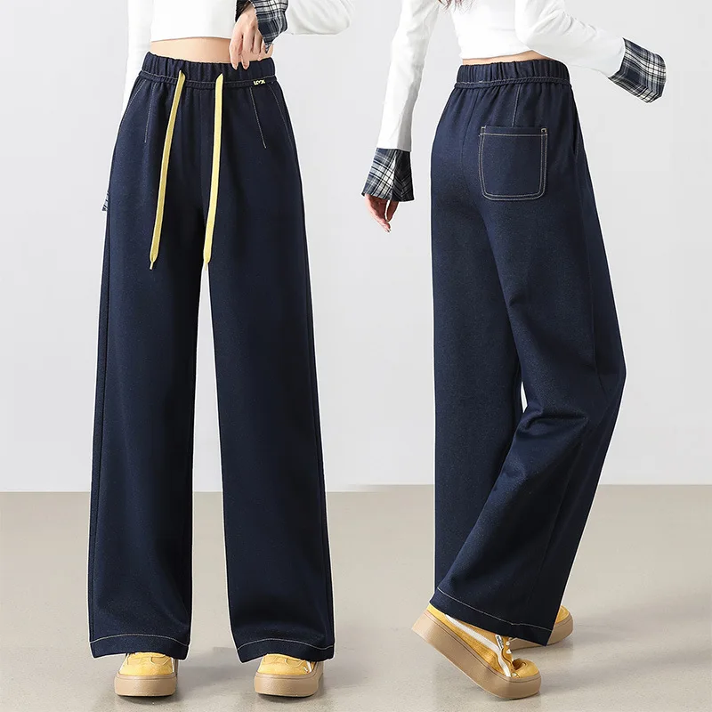 

Denim Blue Wide-Leg Jeans for Women New Autumn High-Waisted Slimming Loose Petite Draped Straight-Leg Pants for Women