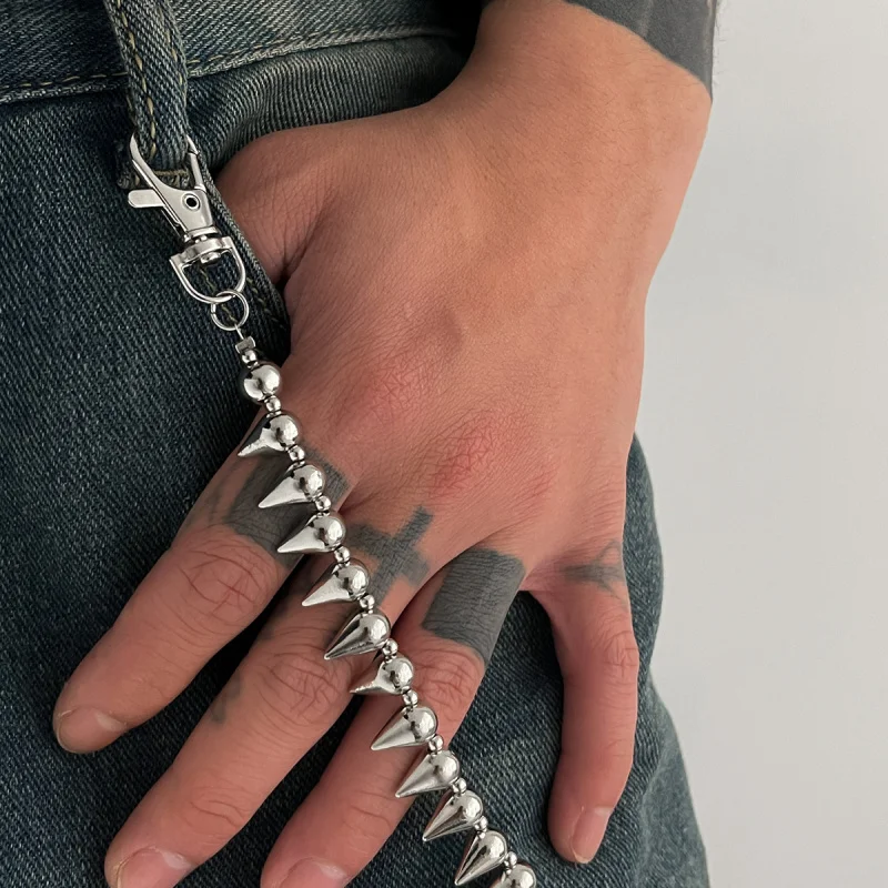 Rugged Rivet Layered Jeans Belt Chain Waist Chain Hip Hop for Men Streetwear Fashion
