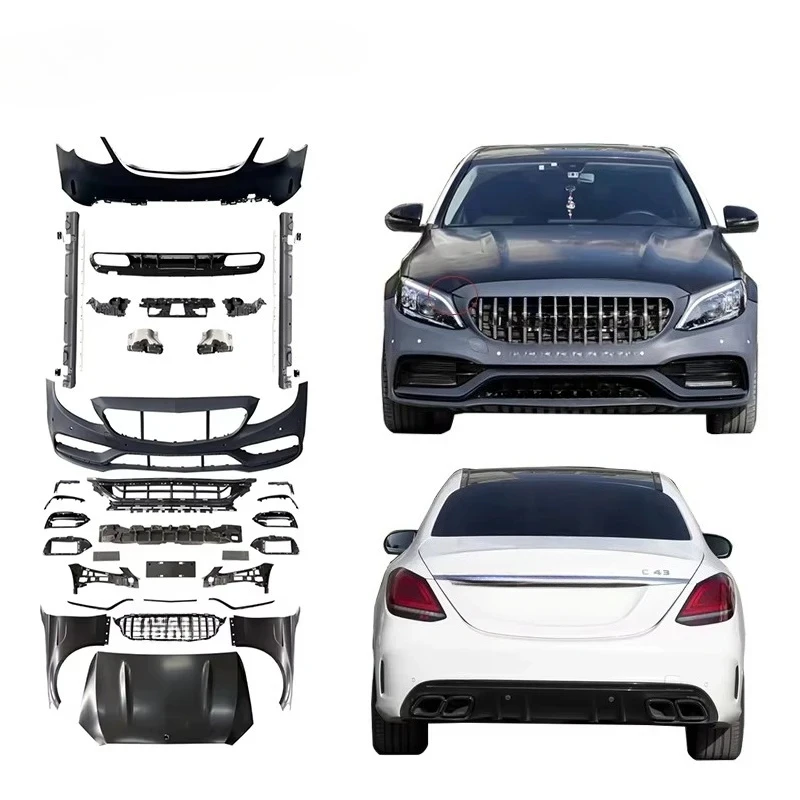 

Hot Sale W205 Upgrade 1:1 C63 Body Kit 2015-2021 C Class W205 Facelift C63 Bumper Hood Grille Fenders Diffuser