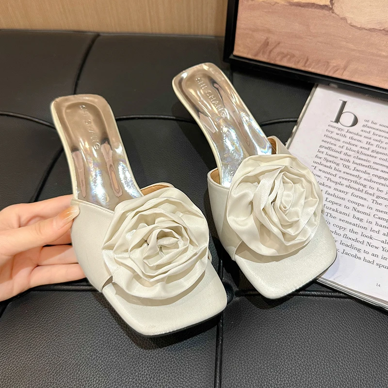 New in Sexy Fashion T-Strap Ladies Heels Shoes Female Slides Pointed Toe Mules Rivet Women Thin High Heels Shoes Footwear