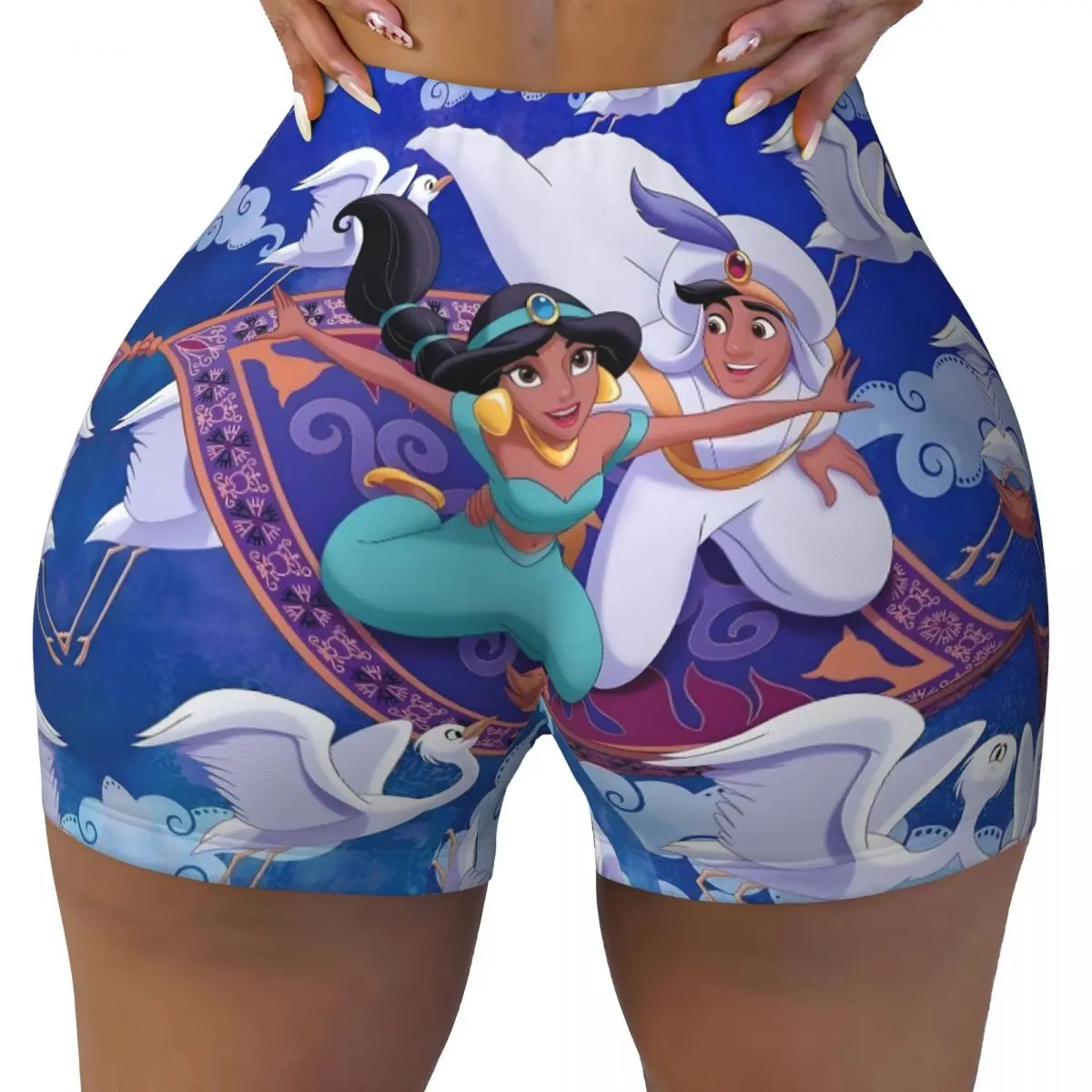 

Custom Women's Princess Jasmine And Aladdin Workout Yoga Shorts Gym Athletic Biker Running Shorts