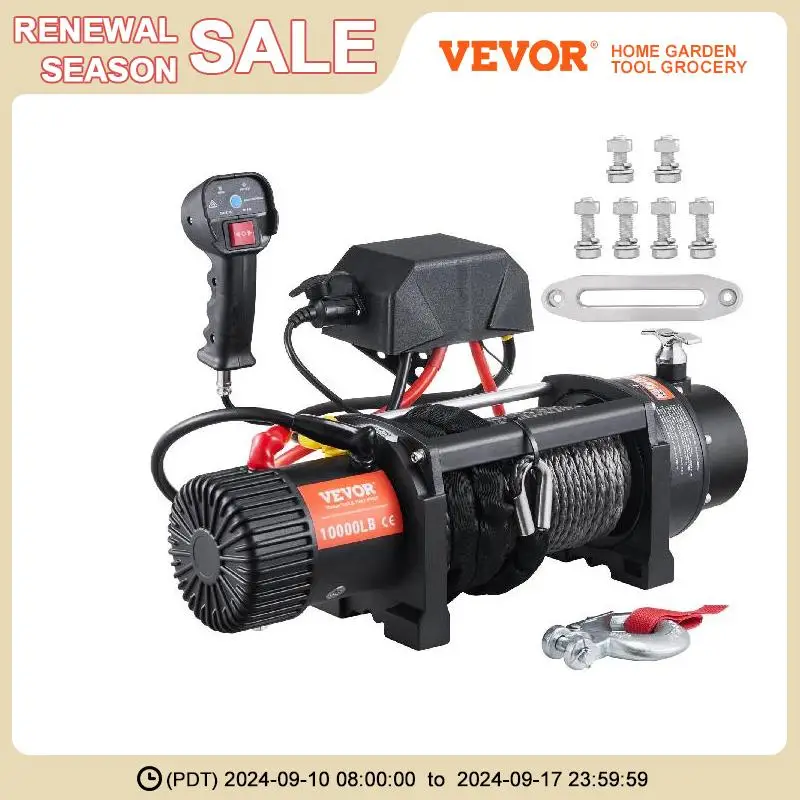 VEVOR Electric Winch 10,000lbs Load Nylon Rope ATV Winch with Wireless Remote for Towing Jeep Off-Road SUV Truck Car Trailer