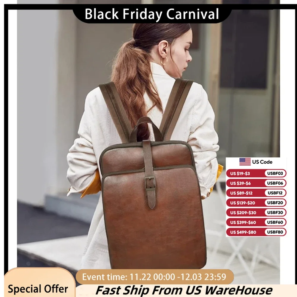 Leather Backpack for Women 15.6 Inch Laptop Backpack Vegetable Tanned Full Grain Backpack Purse for Women Work Daypack