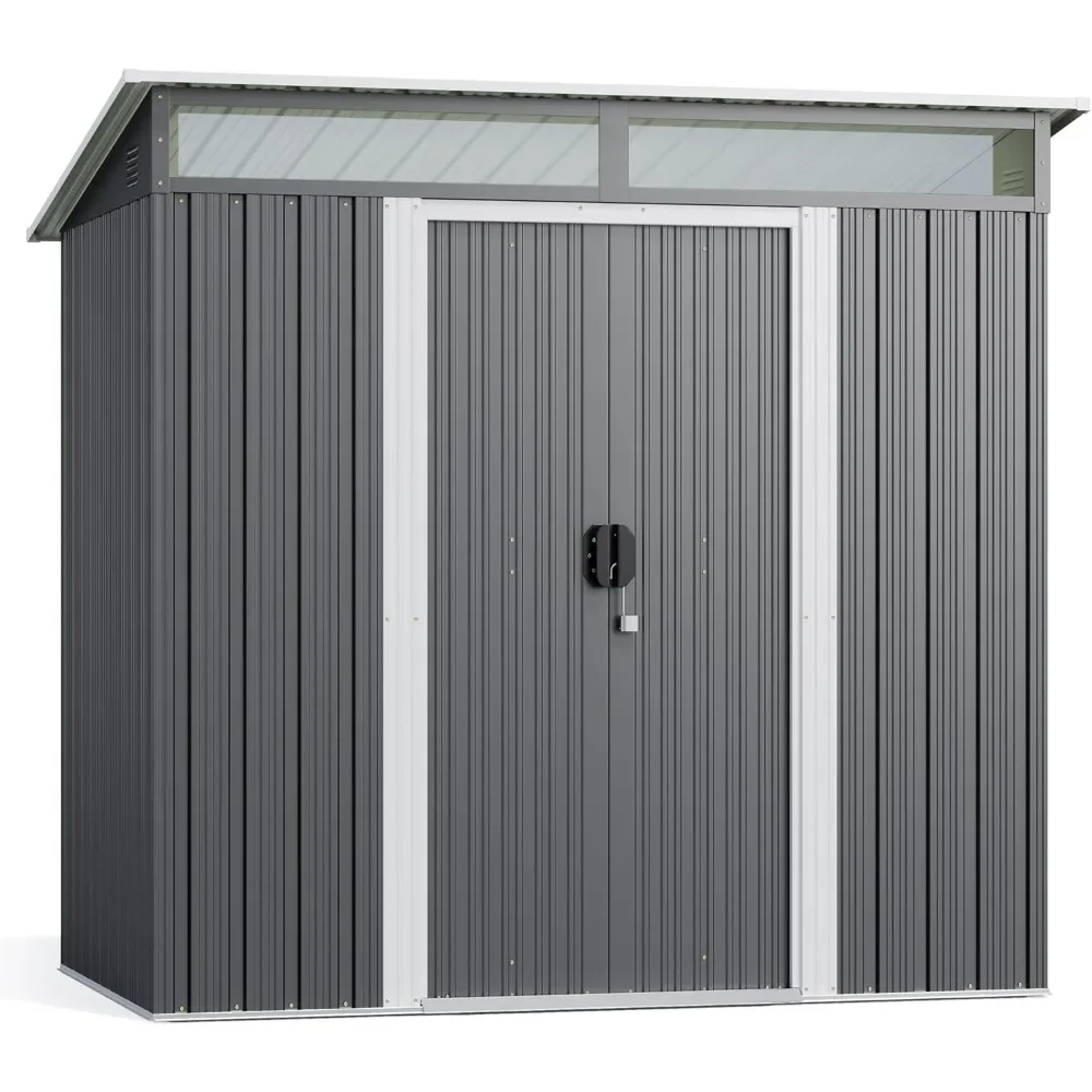 

6' x 4' Outdoor Storage Shed with Sliding Doors, Versatile Metal with Anchors, Tool Shed with Transparent Panel Windows