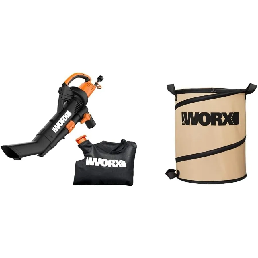 منفاخ أوراق الشجر الكهربائي 12 أمبير TRIVAC 3in1 مع جميع أنظمة التغطية المعدنية والمناظر الطبيعية WA0030 سعة 26 جالونًا نفايات ساحة قابلة للطي B