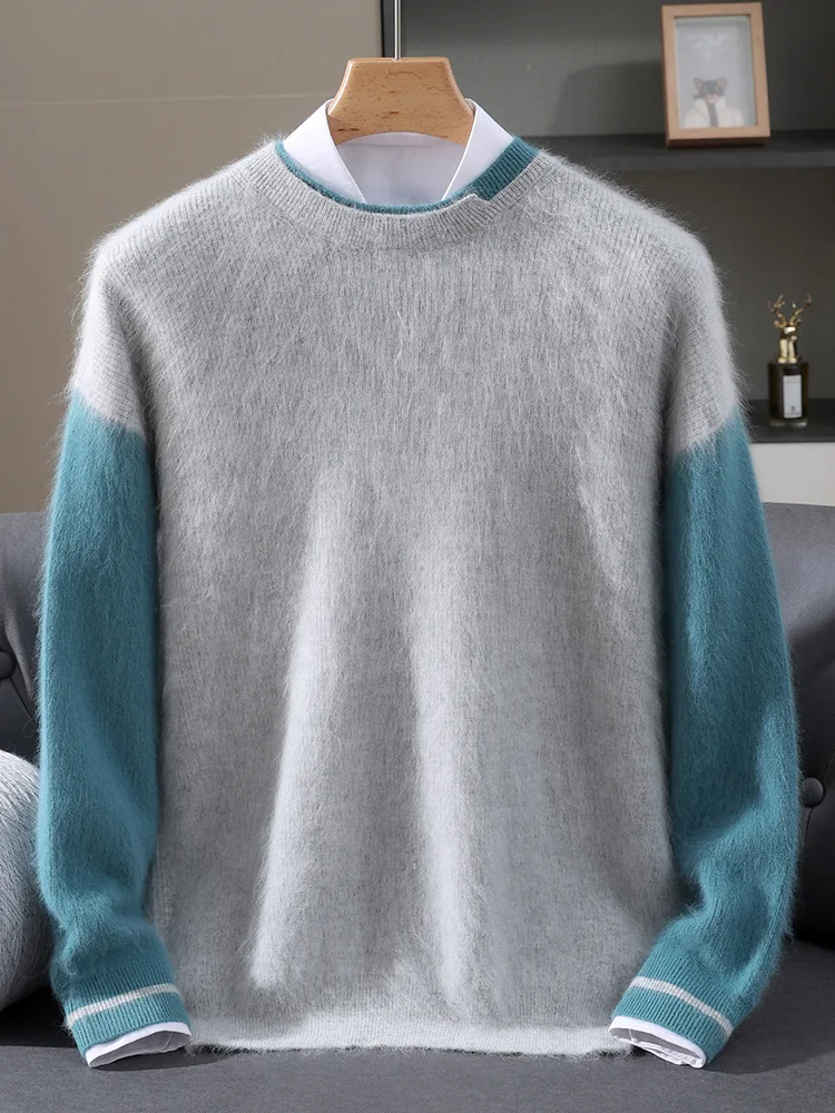 

TLOML мужской 100% норковый кашемировый свитер с круглым вырезом, пуловер с цветными блоками, осень-зима, мягкий теплый повседневный кашемировый трикотаж, толстые топы