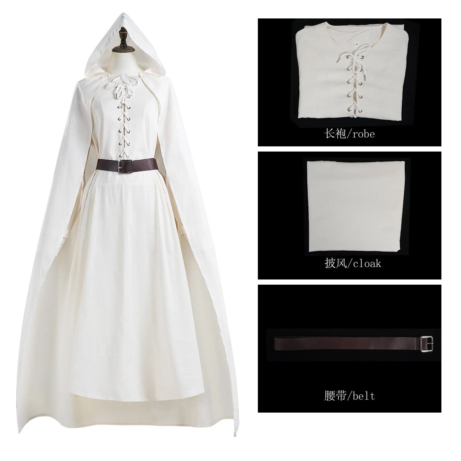 

Men Gandalf Halloween Costume White Robe Wizard Elf Cloak Outfits for Party Carnival Dress-Up