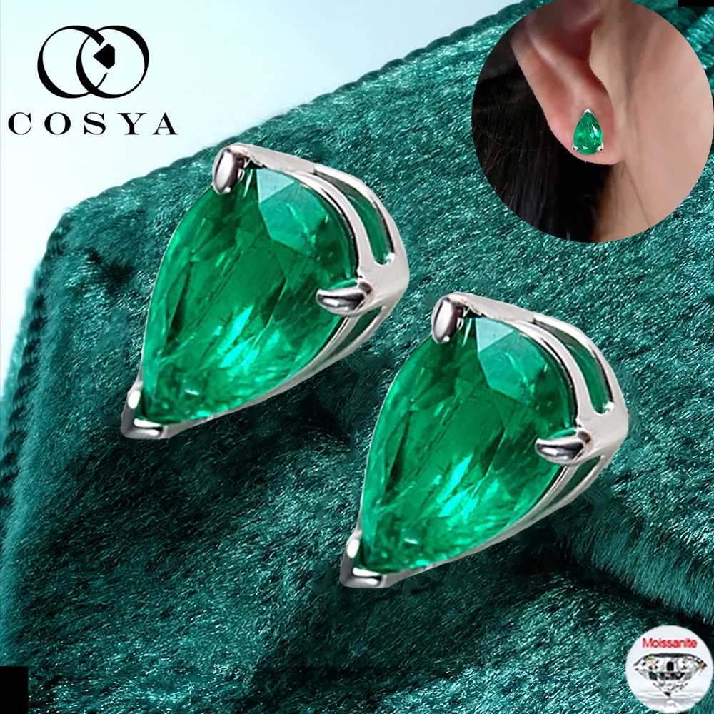 

COSYA 1/2/4CT серьги грушевидной огранки, выращенные в лаборатории колумбийский изумруд, серебро S925, муассанит, капля воды, серьги-гвоздики для женщин, ювелирные изделия
