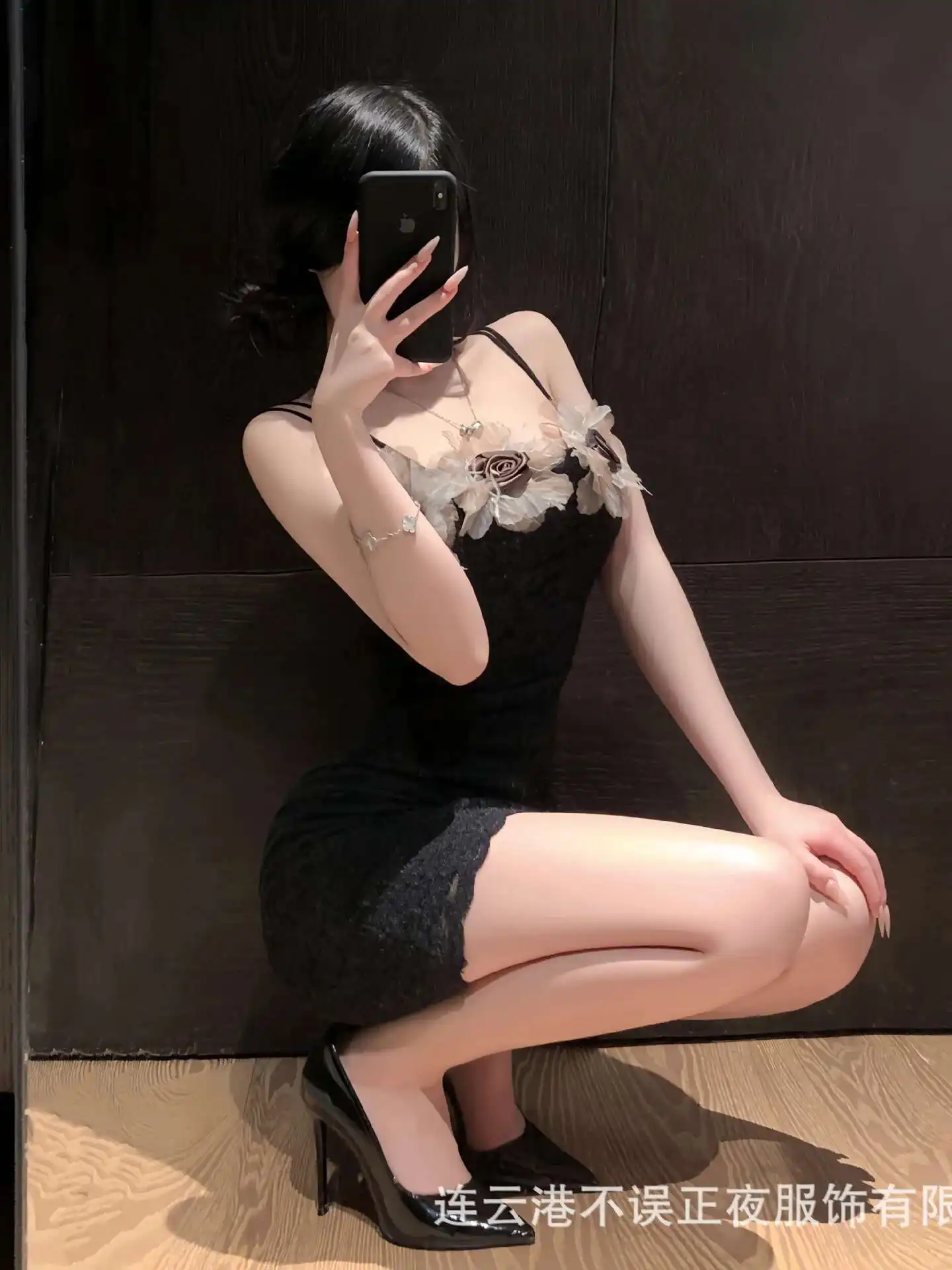 Pure Desire Style Flower Embroidery Lace Mesh Dress Backless Deep V Suspenders Sleeveless Wrap Hip Dress Charming Elegant IXGM #4