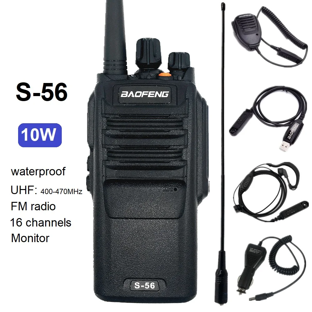 

High Power 10W BAOFENG S-56 Waterproof Walkie Talkie UHF 400-470 Ham Radio Scanner hf Transceiver Radio Station Large Battery