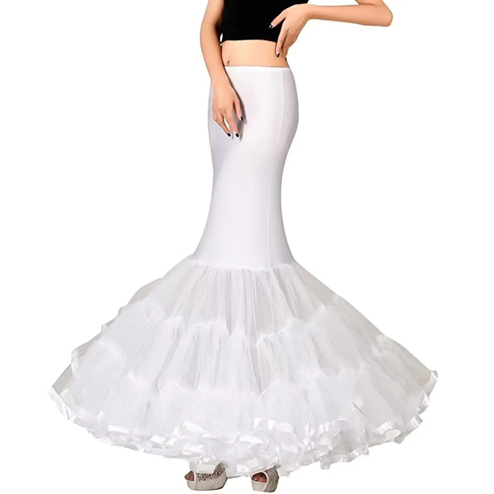 جديد تول حورية البحر ثوب نسائي الزفاف الأبيض تحتية ثوب نسائي الزفاف كرينولين اللاسلكية حورية البحر البوق تنورة داخلية #3