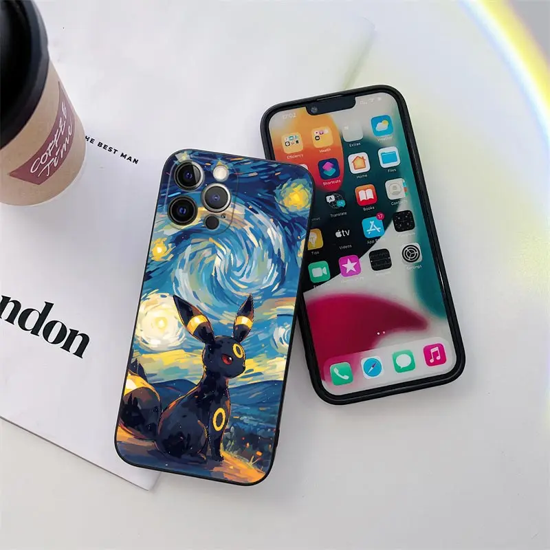 Umbreon Pikachu Gengar Phone Case for iPhone 16 Pro Cases 11 15 14 Plus 13 Pro Max 12 11 X XR 8 SE Soft Cover Pokemon Starry Sky