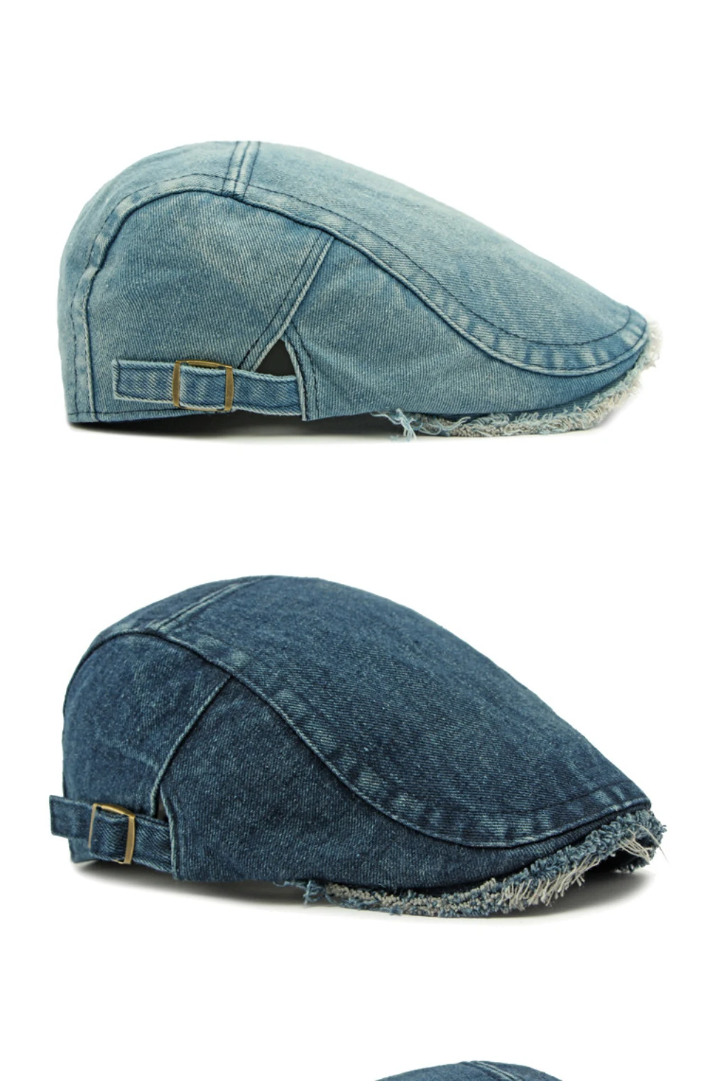 HT4797 Herren- und Damen-Baskenmützen, Einfarbige Baumwoll-Flatcap, Retro Künstler-Mütze für Alle Jahreszeiten, Denim-Baskenmütze – Detail 8