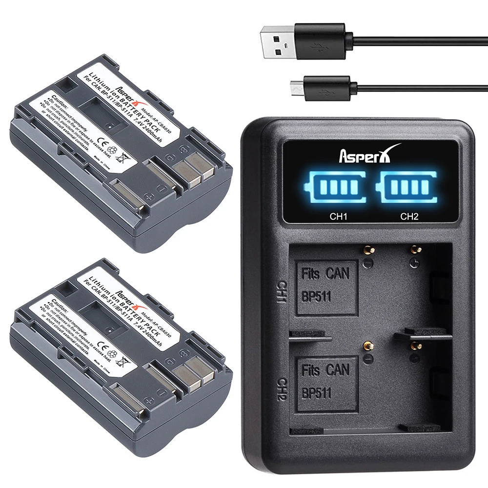 

2x BP-511A BP 511 511A BP-511 Camera Battery Bateria + Dual Charger for Canon EOS 300D 50D 40D 30D 20D 5D G6 G5 G3 G2 G1 MV300i