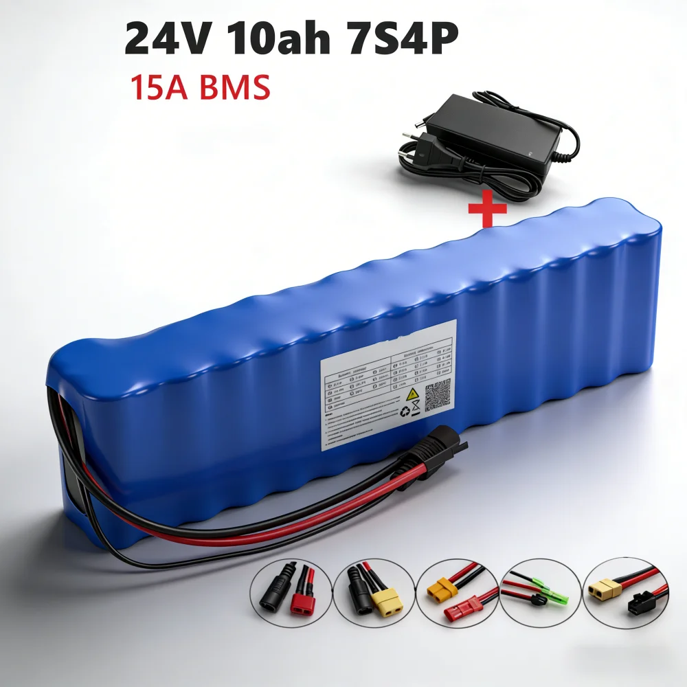 24V 10Ah 7S4P Lithium-Akku 250W 18650 Akku 15A Power Seat BMS Stromversorgung + 29,4V 2A Ladegerät