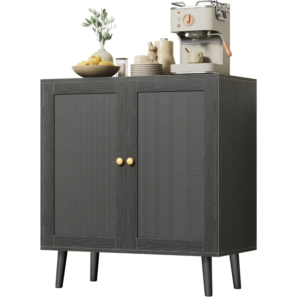 

Buffet Cabinet with Storage, Storage Cabinet with PE Rattan Decor Doors, Accent Sideboard Buffet with Solid Wood Feet