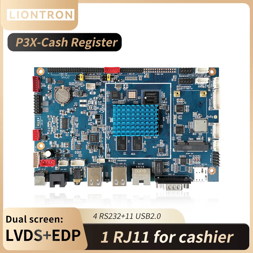 RK3288 Motherboard for Cash register Liontron P3X Double 2 LVDS EDP with RJ11 Cashbox interface 4GB LPDDR4 128GB eMMC Board