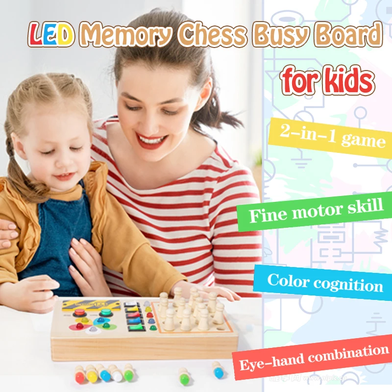 2 in 1 Montessori Busy Board Light Switch Games Toddlers Sensory Manipulation Board Parish Learning Activity Wooden Children Toy