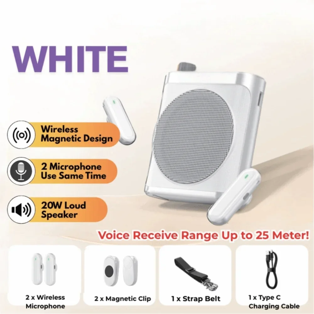 

Rechargeable Voice Amplifier for Teachers 2 Mic with Magnetic Lavalier Wireless Microphone Portable Bluetooth Speaker Classroom