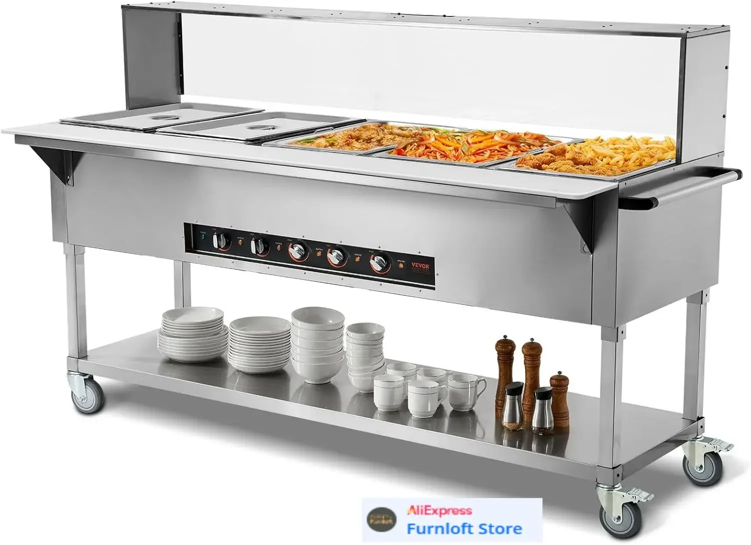 5-Pan Commercial Food Warmer, 5 x 20.6QT Electric Steam Table, 3750W Professional Buffet Catering Food Warmer with Acrylic