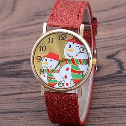 New Christmas Snowman Quartz Wristwatches for Women Casual Bright Color Leather Strap Quartz Watch Clock Gifts Sk Часы Женские