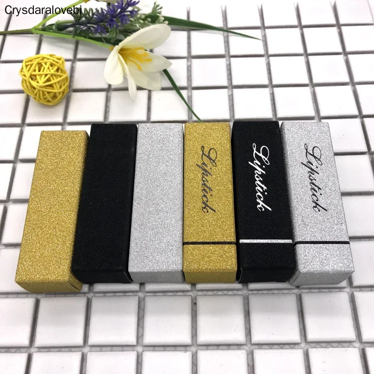 

100pcs 2.5*2.5*8.5cm gold black laser DIY Lipstick Perfume Essential Oil Bottle packaging box valve tube package kraft Paper Box