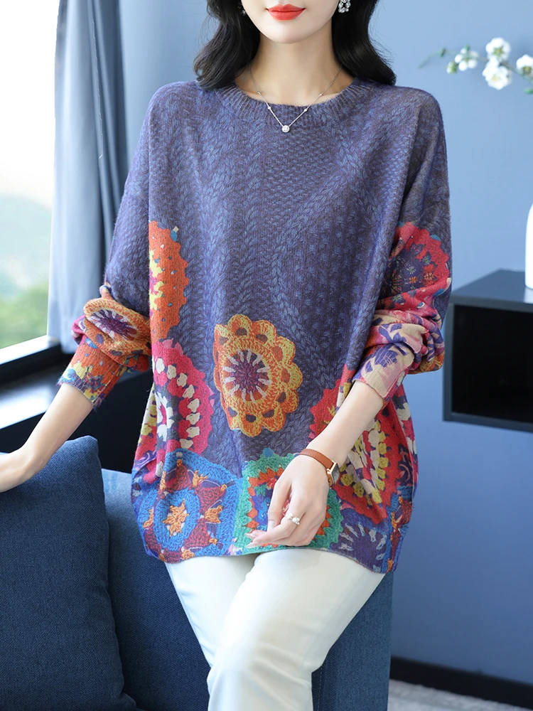 

Print Sweaters Autumn Winter Harajuku Knitwears Pullover Pull Femme Female Casual Jumper Long Sleeve Loose Furry Sweater