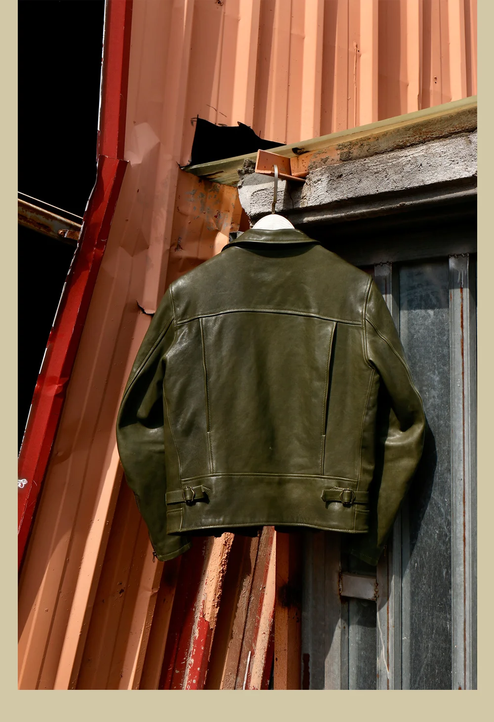 shipping.Luxury tanned sheepskin Free jacket for man.Brand green classic motor biker leather coat.fashion Slim quality cloth