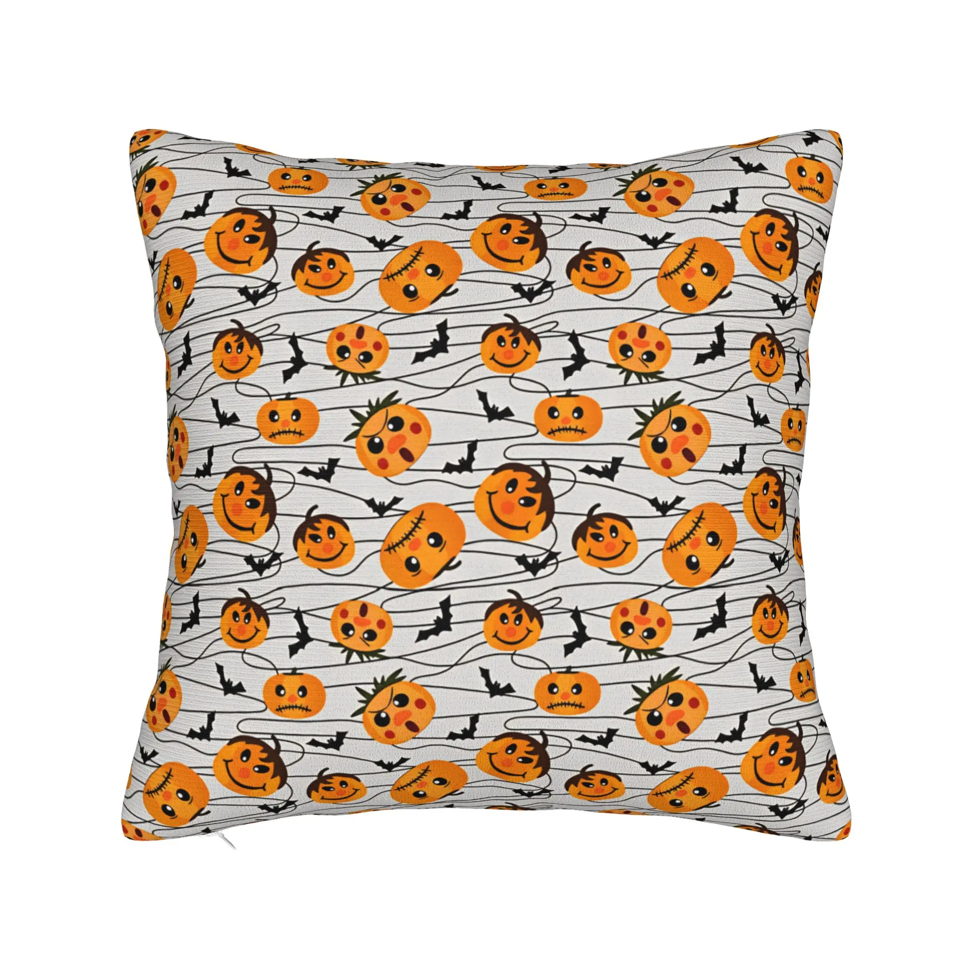 Cartoon Halloween Pumpkin Bat Seamless Pattern Pillow Cover  Soft Cushion Cover Retro Trendy Pillow Case For Bedroom Home Decor