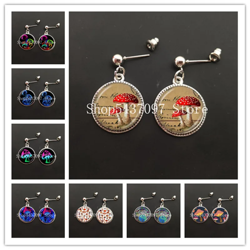 New Glass Mushroom Women Stud Earrings Quality Earrings for Girls Women Children Birthday Gift Lovely Jewelry