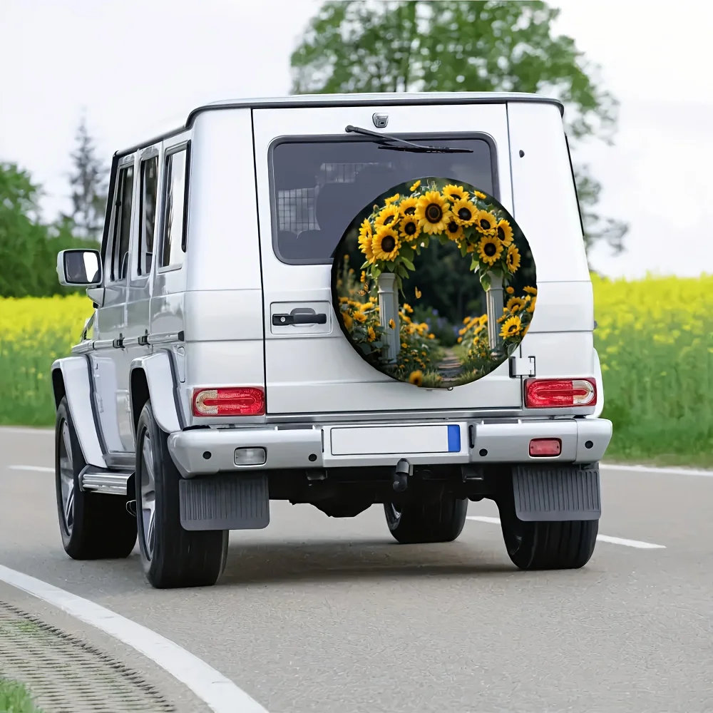 Sunflower Garden Tire Cover Waterproof Polyester Spare Wheel Protector for SUV
