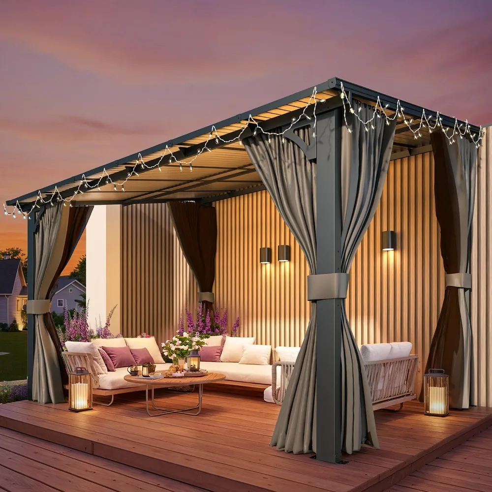 عريشة خارجية مع سطح صلب وستائر، شرفة مرفقة 12 × 8 مع شبكة، عريشة ومراقبة للبيع #3