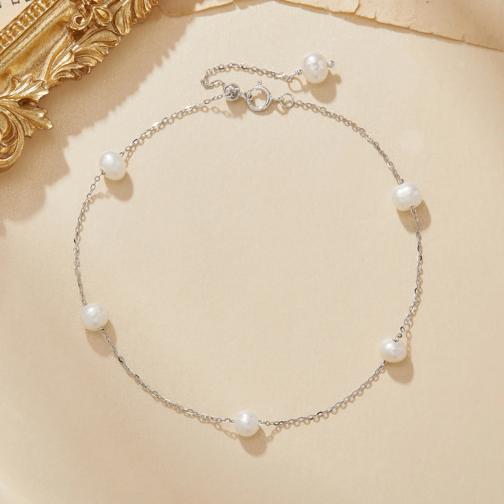Natural White Cultured Pearl Anklet Solid 925 Sterling Silver Anklet Adjustable Foot chain Anklet Bracelet Bridal Gift 6690050