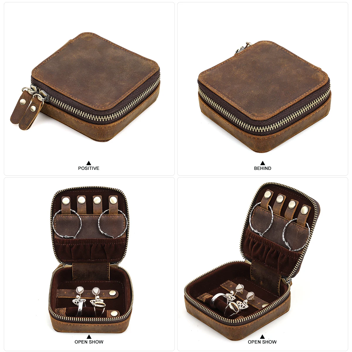 Handmade Retro Genuinle Leather Jewelry Storage Box Organizer Display Travel Jewelry Case Holder for Men Women Ring accessories