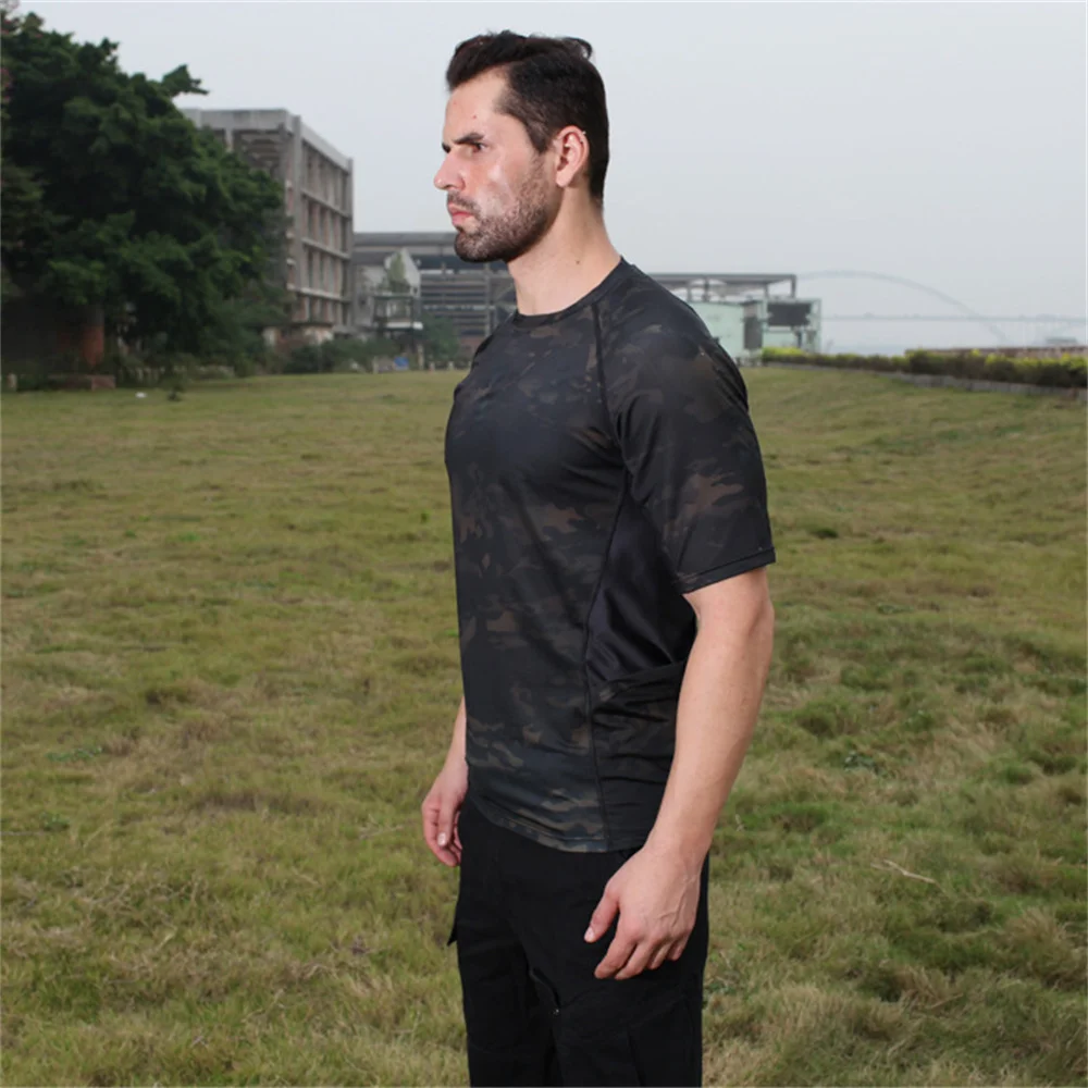 Imagem -05 - Camuflagem Tática Preta Masculina T-shirt Moletom de Combate Roupas de Caça Quickdry Táticas ao ar Livre Camping T-shirt