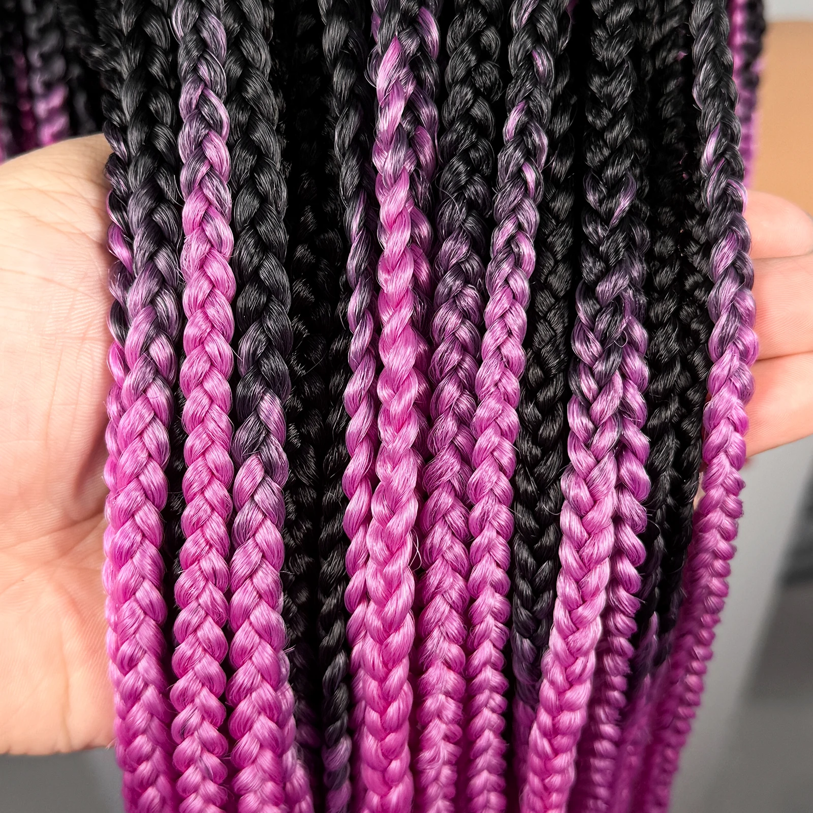 36inch Long Pink Color Box Braided Wigs Synthetic Full Lace Knotless Braids Wigs with Baby Hair for Black Women view 3