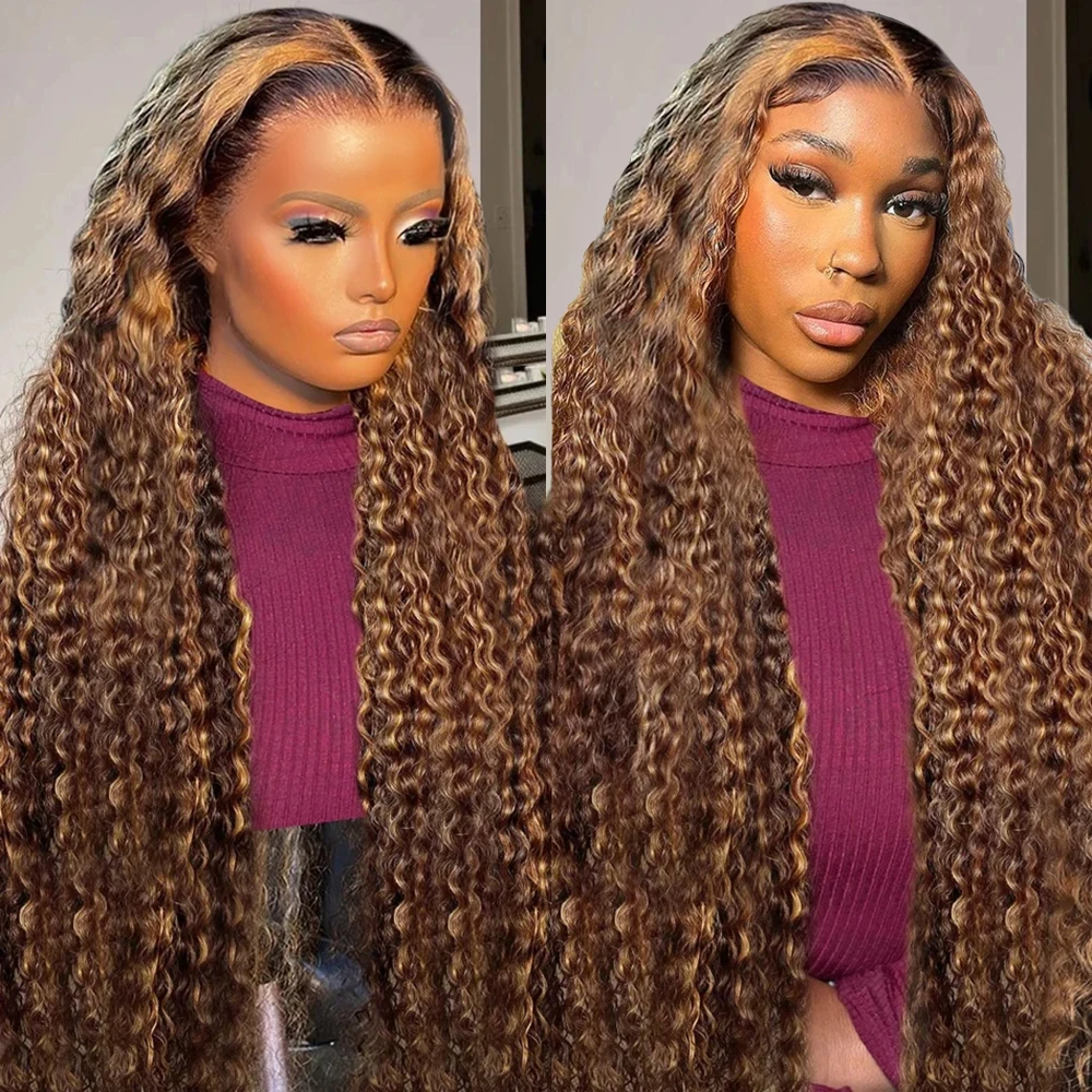 

Deep Wave 4/27 Highlight Ombre Glueless Wigs 7x5 Lace Closure Wigs Ready To Wear Brown Colored 13x6 Lace Frontal Human Hair Wig